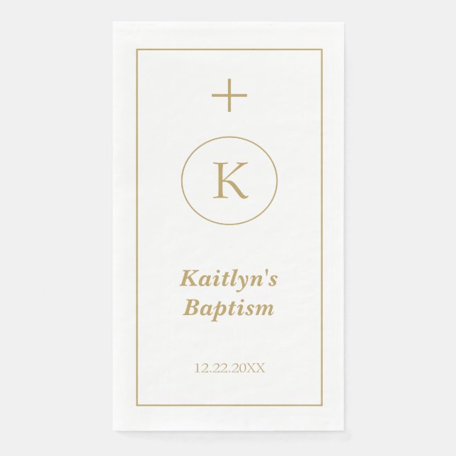 Baptism Gold White Monogram Initials Elegant Cute Paper Guest Towels (Front)