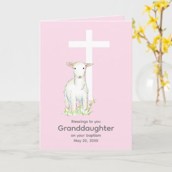 Baptism Granddaughter Lamb Cross Religious Pink Card by CountryGarden at Zazzle