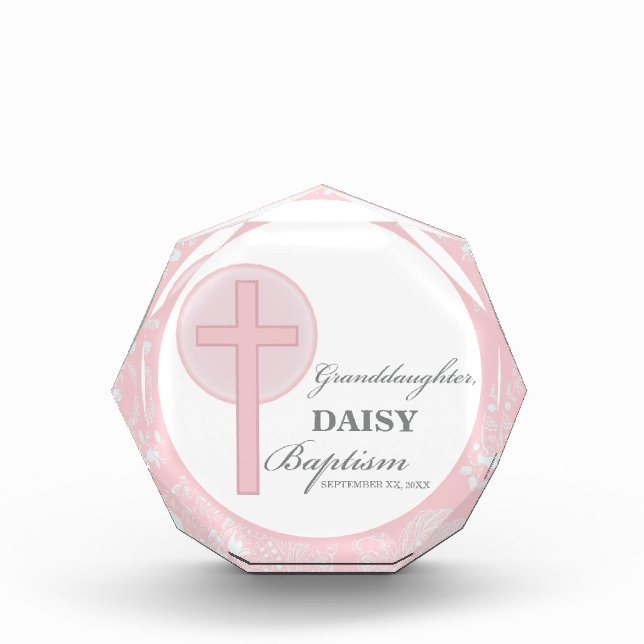 Baptism Granddaughter Pink Lace Personalized Acrylic Award (Front)