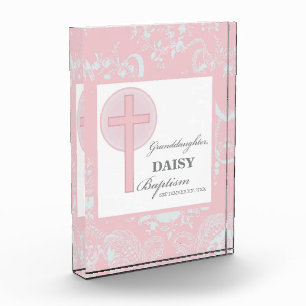 Baptism Granddaughter Pink Lace Personalized Acrylic Award