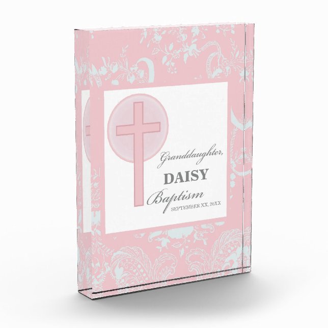 Baptism Granddaughter Pink Lace Personalized Acrylic Award (Left)