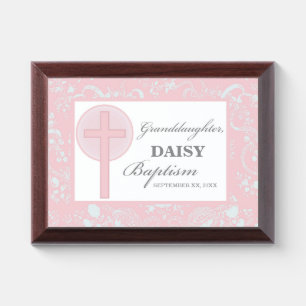 Baptism Granddaughter Pink Lace Personalized Award Plaque