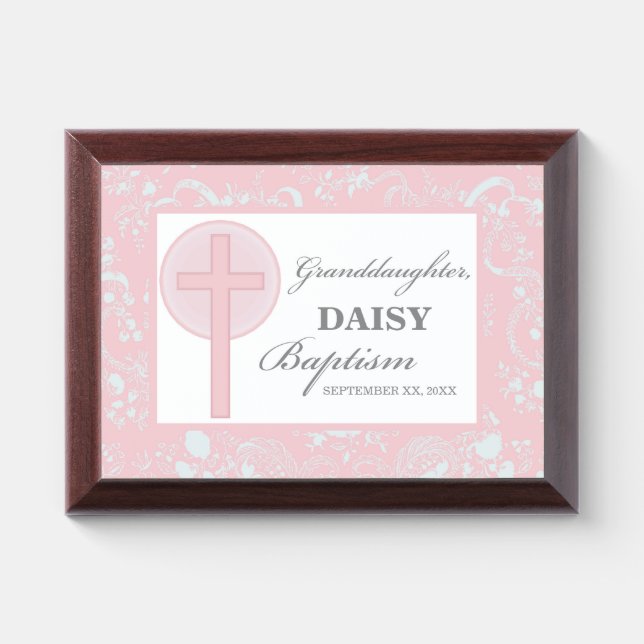 Baptism Granddaughter Pink Lace Personalized Award Plaque (Horizontal)