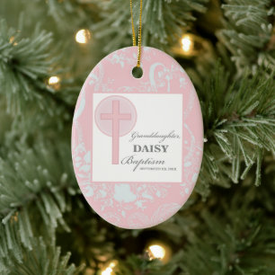 Baptism Granddaughter Pink Lace Personalized Ceramic Ornament