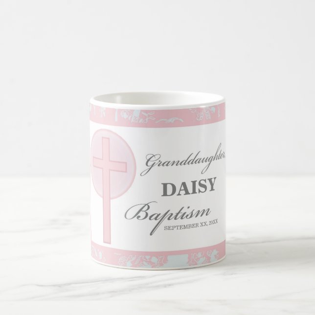 Baptism Granddaughter Pink Lace Personalized Coffee Mug (Center)