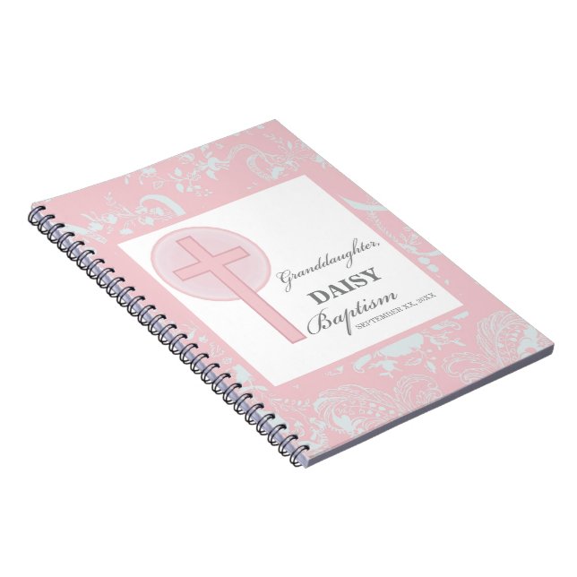 Baptism Granddaughter Pink Lace Personalized Notebook (Right Side)