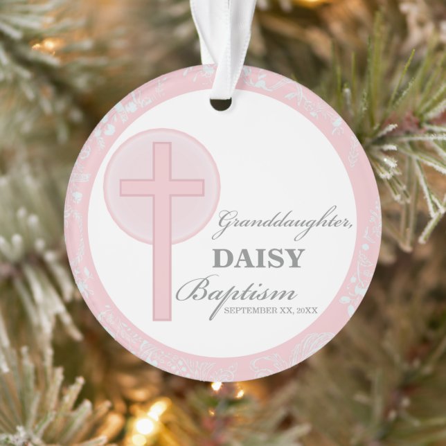 Baptism Granddaughter Pink Lace Personalized Ornament (Tree)