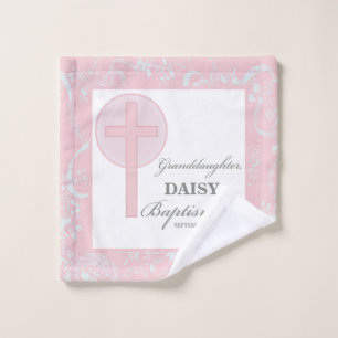 Baptism Granddaughter Pink Lace Personalized Wash Cloth