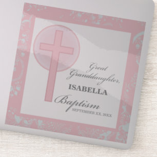 Baptism Great Granddaughter Pink Lace Personalized Sticker