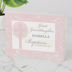 Baptism Great Granddaughter Pink Lace Personalized Wooden Box Sign