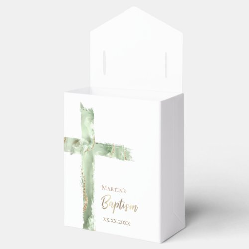 Baptism green agate holy cross favor boxes