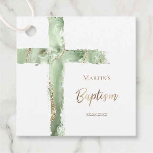 Baptism  green agate holy cross favor tags