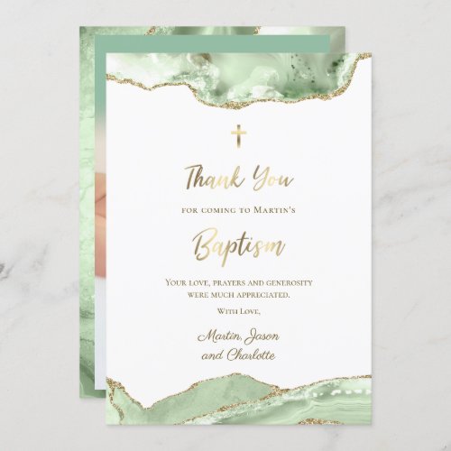 Baptism green agate thank you invitation