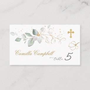 Baptism Green Gold Foliage Place card