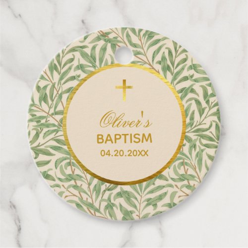Baptism Green Leaves Morris Faux Gold Willow Bough Favor Tags
