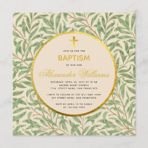 Baptism Greenery Faux Gold Circle Gender Neutral Invitation