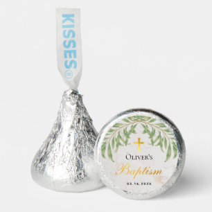 Baptism Greenery Faux Gold Cross Green Leaves Hershey®'s Kisses®