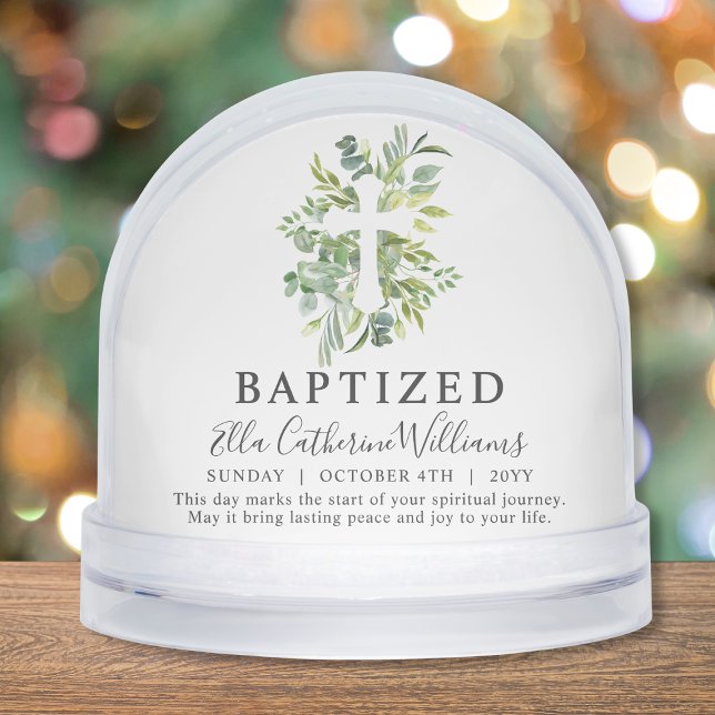 Baptism Greenery Floral Botanical Cross Custom  Snow Globe (Creator Uploaded)
