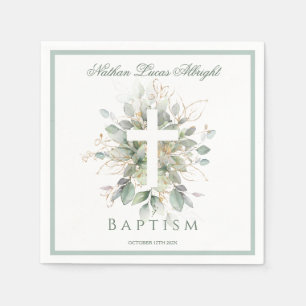 Baptism Greenery Leaves Cross Napkins