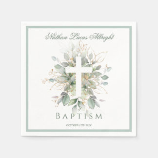 Baptism Greenery Leaves Cross  Napkins