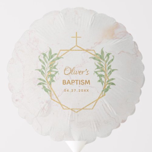 Baptism Greenery Marble Botanical Geometric Gold Balloon