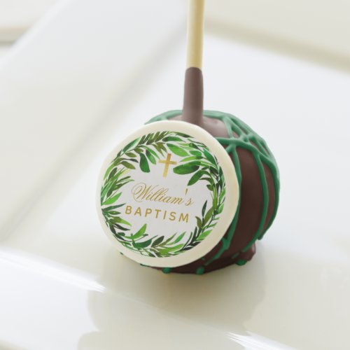 Baptism Greenery Watercolor Foliage Green Gold  Cake Pops