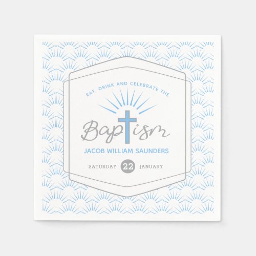 Baptism halo and cross custom blue gray napkins