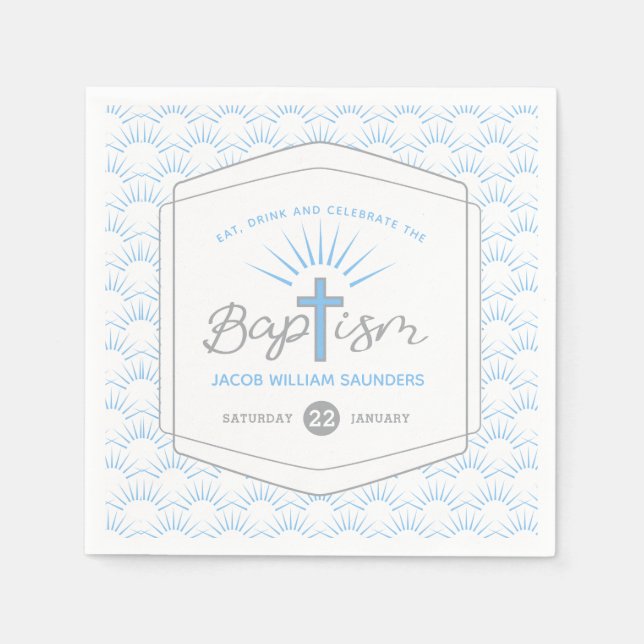 Baptism halo and cross custom blue gray napkins (Front)