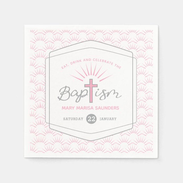 Baptism halo and cross custom pink napkins (Front)