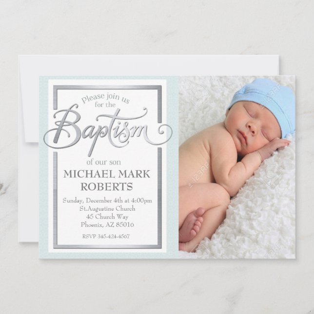 Baptism Invitation, Baptism, Boy Baptism Invitation (Front)
