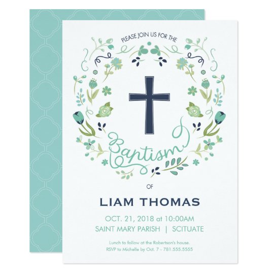 Baptism Invitation Boy Customize with Cross