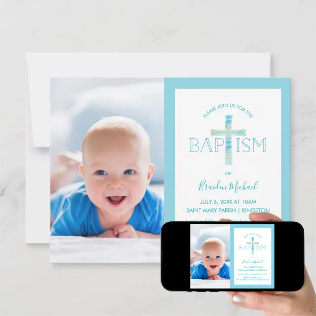 Baptism Invitation Boy's Photo Invite Zazzle