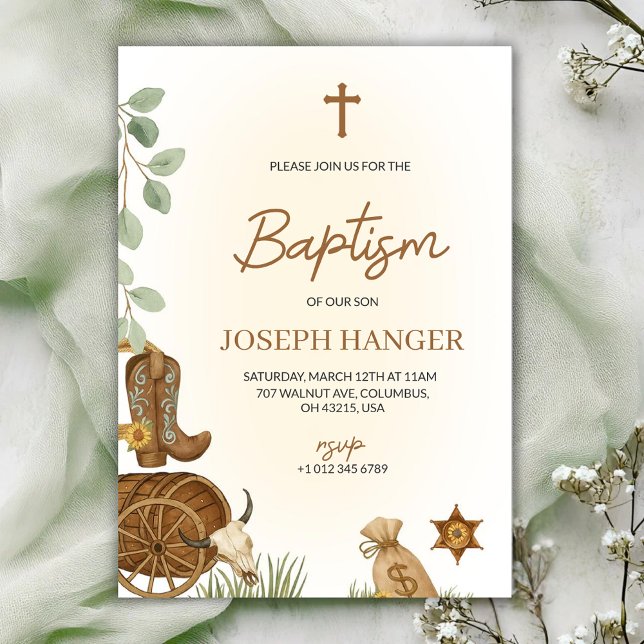 Baptism invitation card with a rustic theme  (Creator Uploaded)