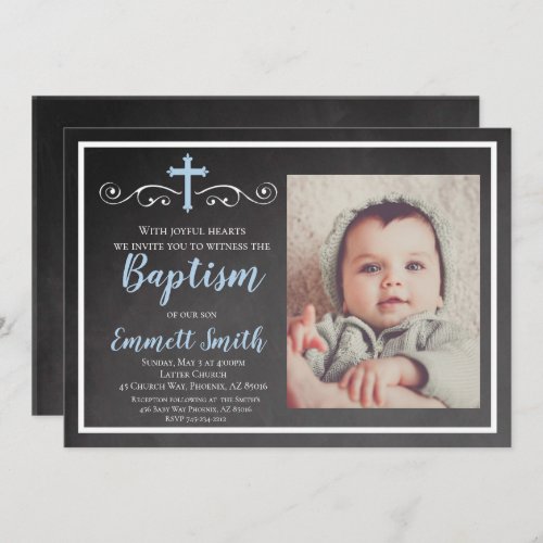 Baptism Invitation Chalkboard Boy Baptism Blue Invitation