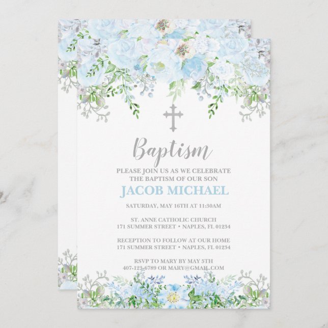 Baptism Invitation, Christening, Dedication Invitation (Front/Back)