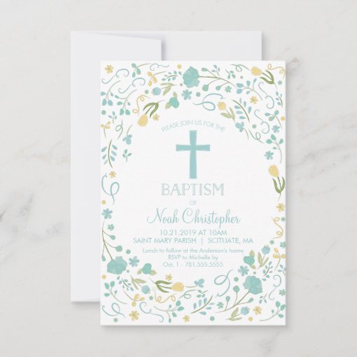 Baptism Invitation, Christening Invite, Boy, Cross Invitation 