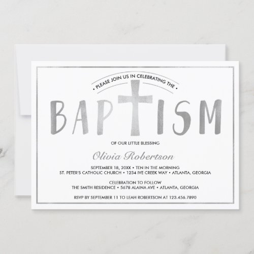 Baptism Invitation Contemporary Faux Foil Invitation