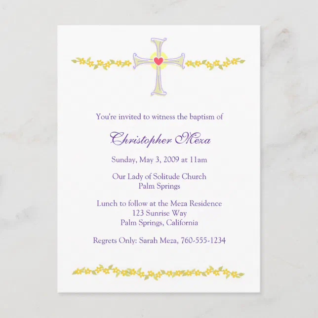 Baptism Invitation, Cross with Heart Invitation Postcard | Zazzle