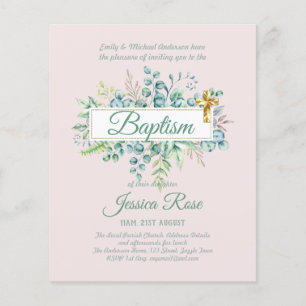 Baptism Invitation Eucalyptus Greenery BUDGET