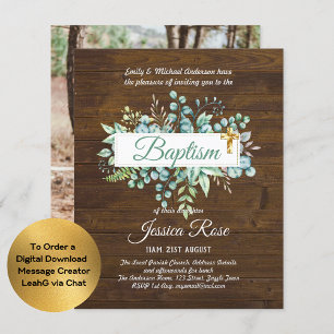 Baptism Invitation Eucalyptus Greenery BUDGET