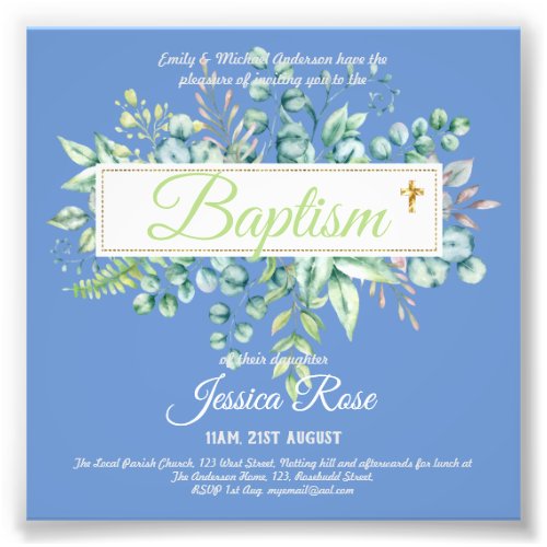 Baptism Invitation Eucalyptus Greenery BUDGET Photo Print