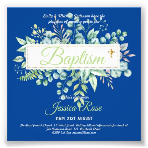 Baptism Invitation Eucalyptus Greenery BUDGET Photo Print