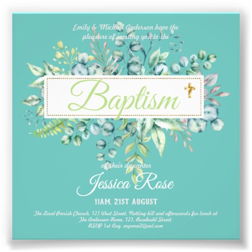 Baptism Invitation Eucalyptus Greenery BUDGET Photo Print