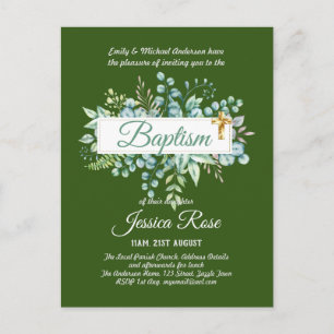 Baptism Invitation Eucalyptus Greenery BUDGET Postcard