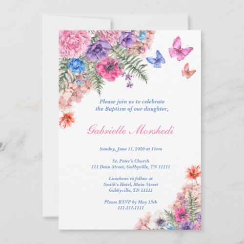 Baptism Invitation Floral Baptism Boho Invite