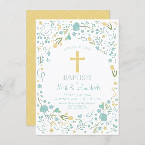 Baptism Invitation _ Gender Neutral Cross Flowers