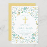 Baptism Invitation - Gender Neutral Cross, Flowers