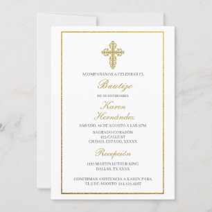 Baptism invitation girl with gold frame