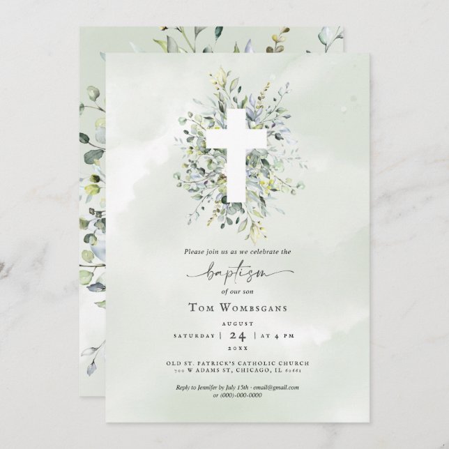 Baptism Invitation Greenery (Front/Back)