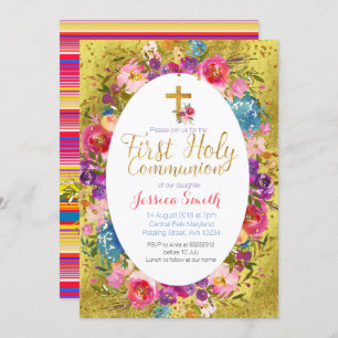 Baptism Invitation Mexican Fiesta Gold